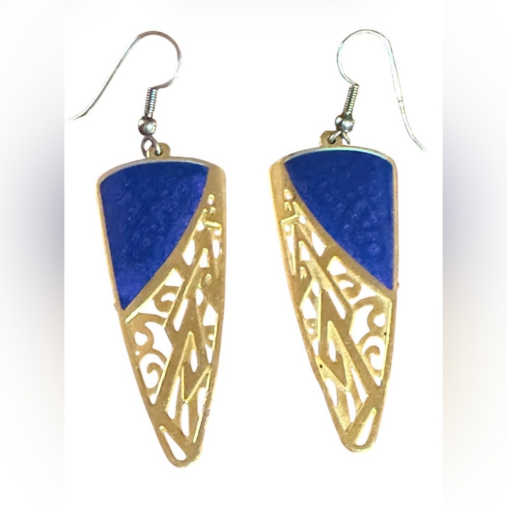 Gold tone and.Purple lapis filigree‎ Earrings